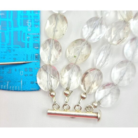 Sterling Silver Slide Tube Clasp Multi Strand Faceted Quartz Choker, 14 Inches - Picture 8 of 11